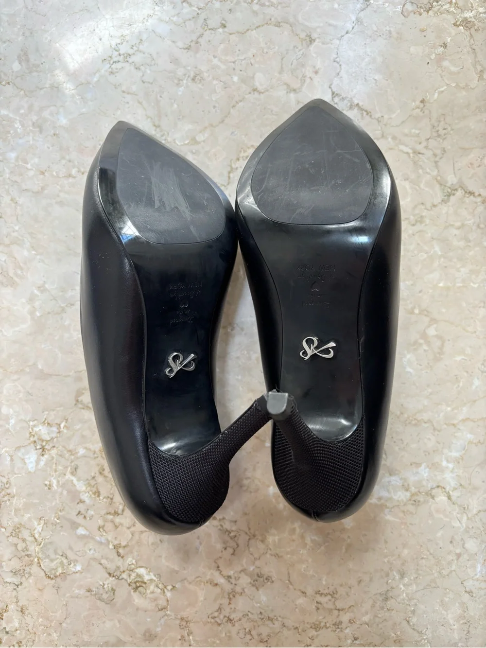 Antonia Saint Victoria Black Leather Stiletto Heel Pumps, Size 8, EUC